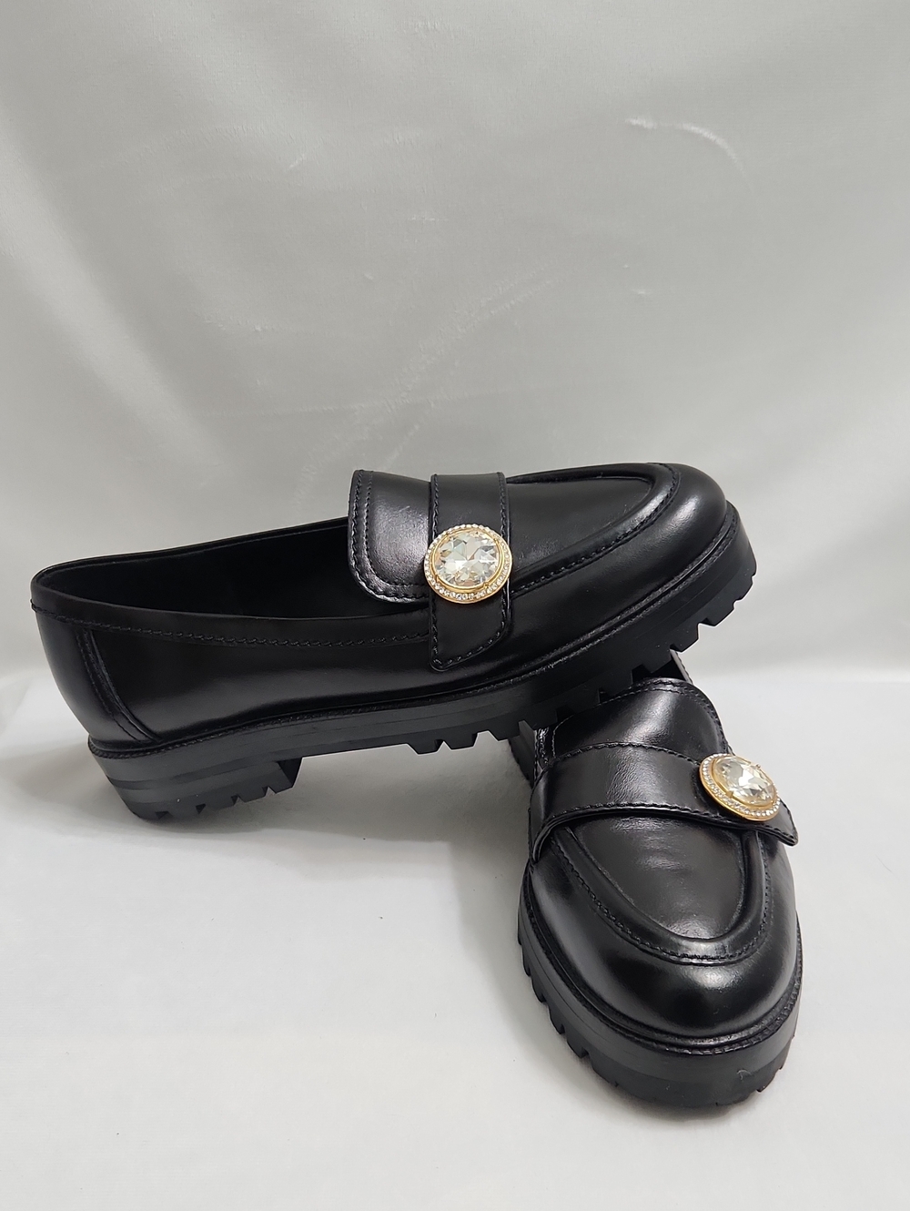 Kate Spade New York Black Leather Lug Sole Posh Loafers (Size 5)